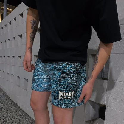 BLUE SNAKESKIN SHORTS