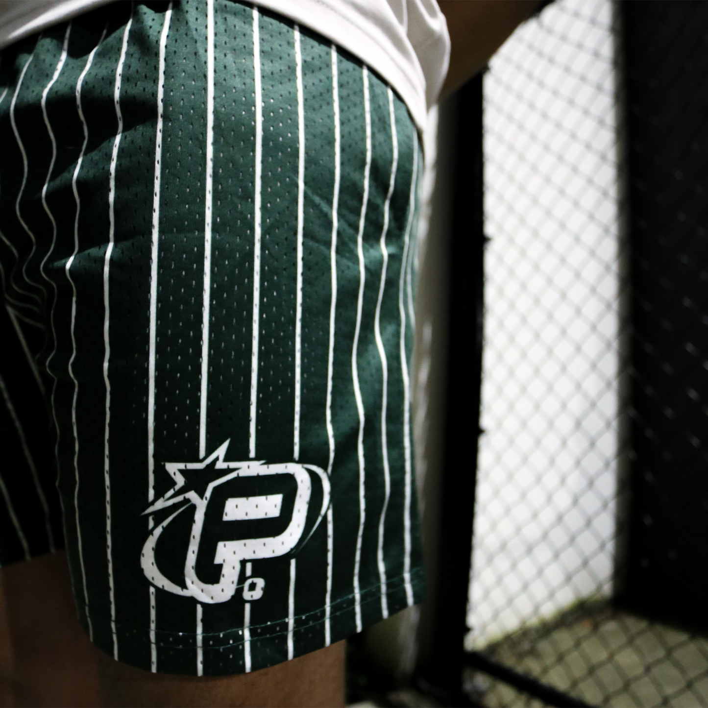 FOREST GREEN "P2K" PINSTRIPE SHORTS