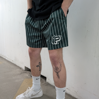 FOREST GREEN "P2K" PINSTRIPE SHORTS